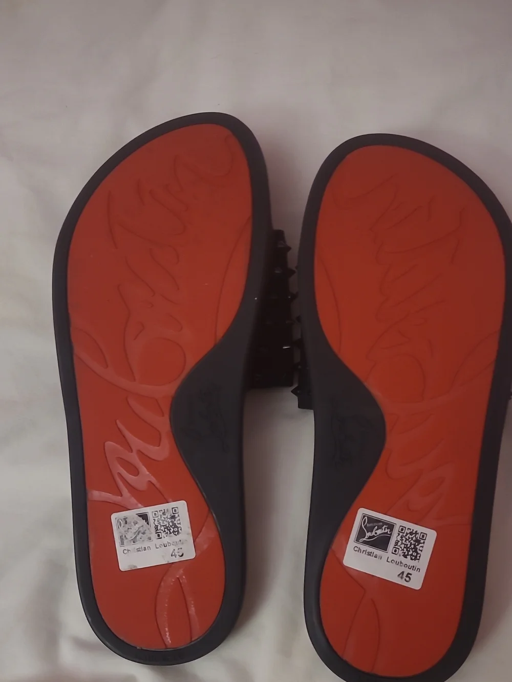 Christian Louboutin Black Studded Slide Sandals with Red Footbed